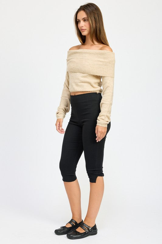 Off Shoulder Long Sleeve Draped Over Top Emory Park   