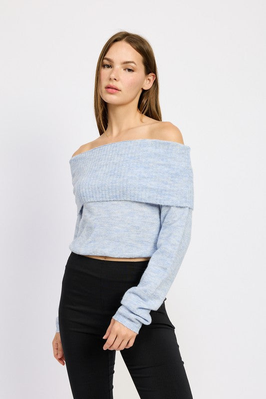 Off Shoulder Long Sleeve Draped Over Top Emory Park LT BLUE S 