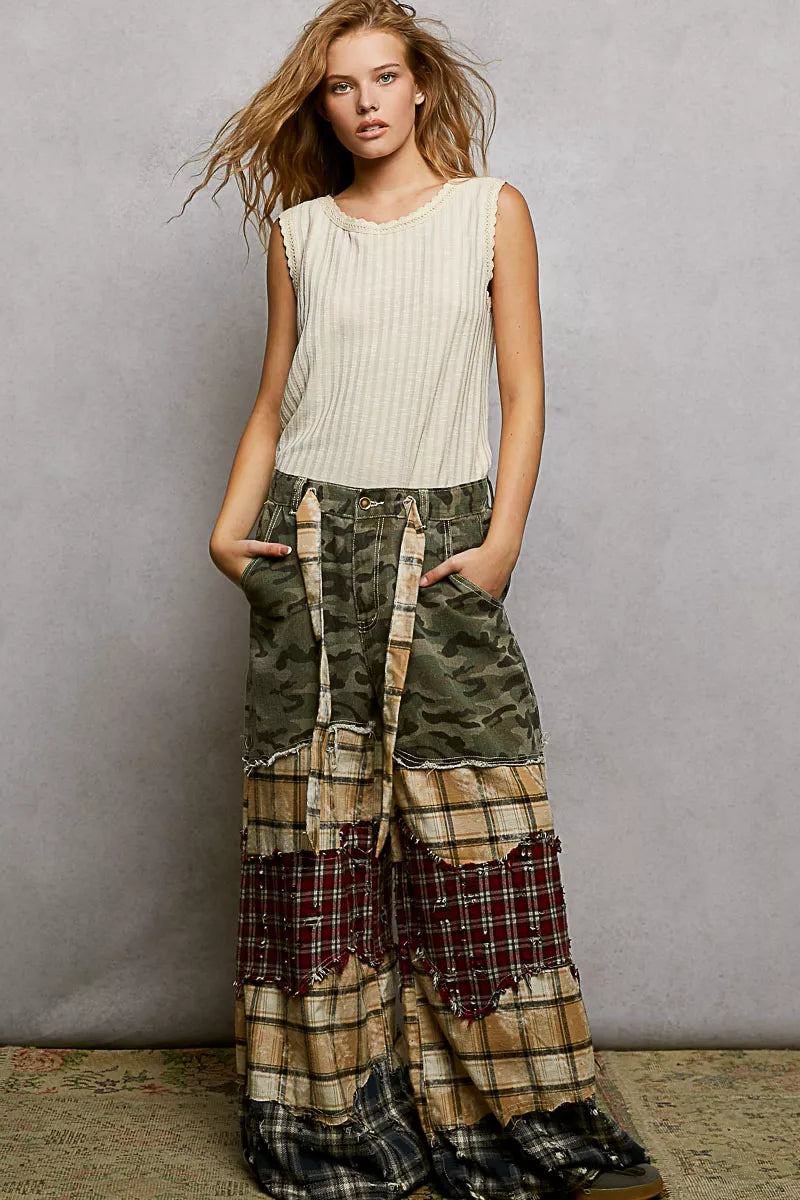 POL Ribbed Round Neck Tank with Lace Trim Trendsi