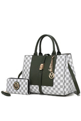 Yuliana Circular Checkered Print Satchel Bag with Wallet MKF Collection by Mia K Olive One Size 