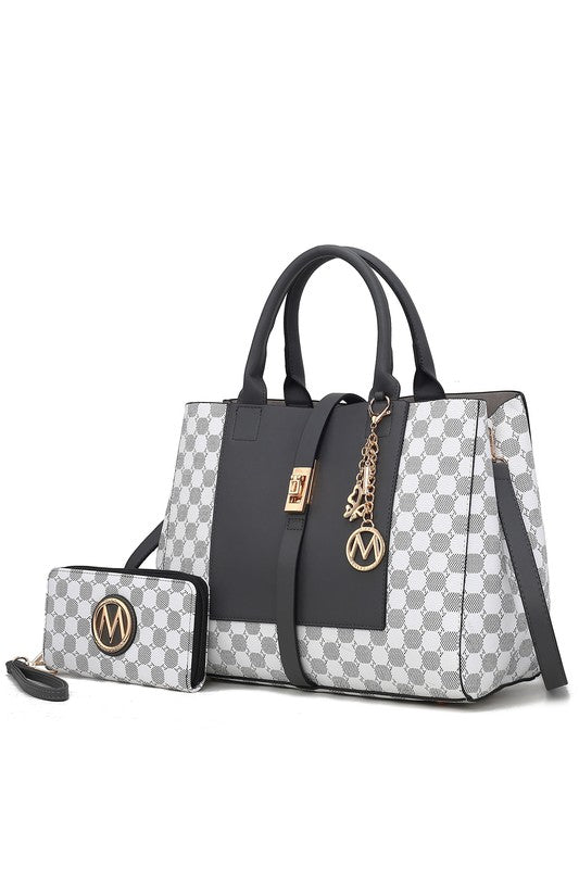 Yuliana Circular Checkered Print Satchel Bag with Wallet MKF Collection by Mia K Charcoal One Size 