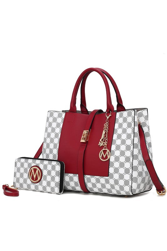 Yuliana Circular Checkered Print Satchel Bag with Wallet MKF Collection by Mia K Red One Size 