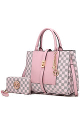 Yuliana Circular Checkered Print Satchel Bag with Wallet MKF Collection by Mia K Pink One Size 