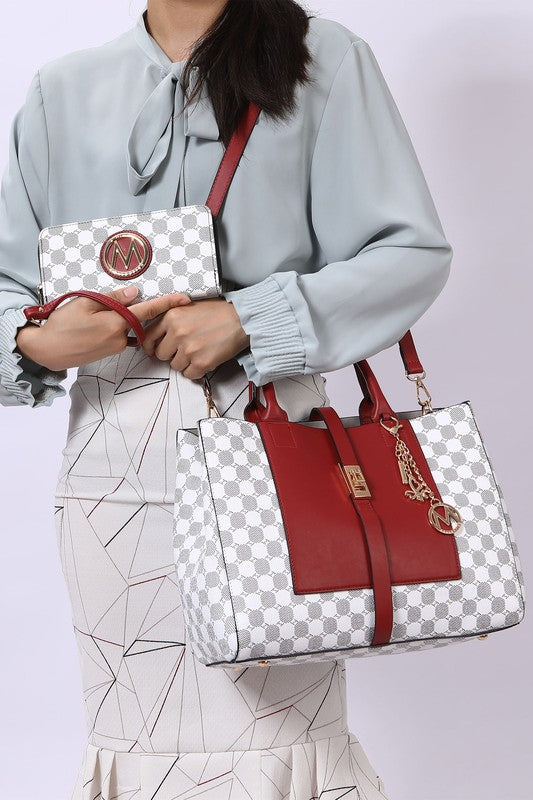 Yuliana Circular Checkered Print Satchel Bag with Wallet MKF Collection by Mia K   