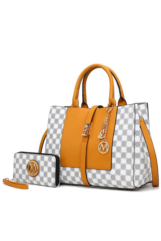 Yuliana Circular Checkered Print Satchel Bag with Wallet MKF Collection by Mia K Mustard One Size 