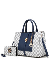 Yuliana Circular Checkered Print Satchel Bag with Wallet MKF Collection by Mia K Navy One Size 