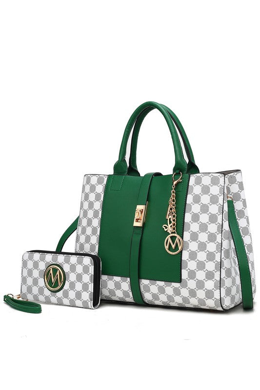 Yuliana Circular Checkered Print Satchel Bag with Wallet MKF Collection by Mia K Green One Size 