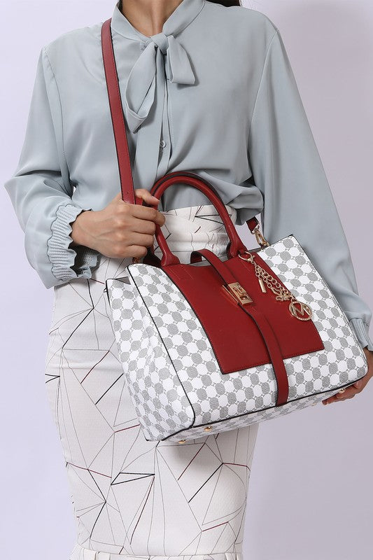 Yuliana Circular Checkered Print Satchel Bag with Wallet MKF Collection by Mia K   