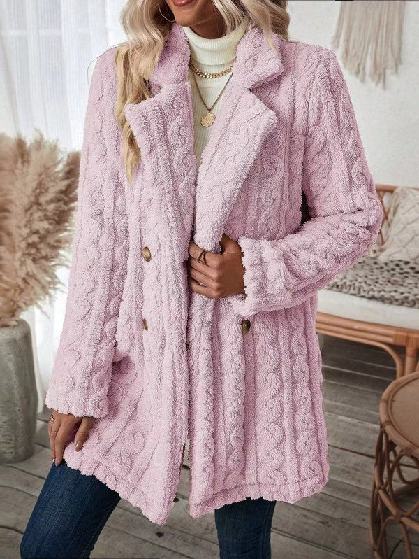 Sherpa long button front coat Miss Sparkling light pink S