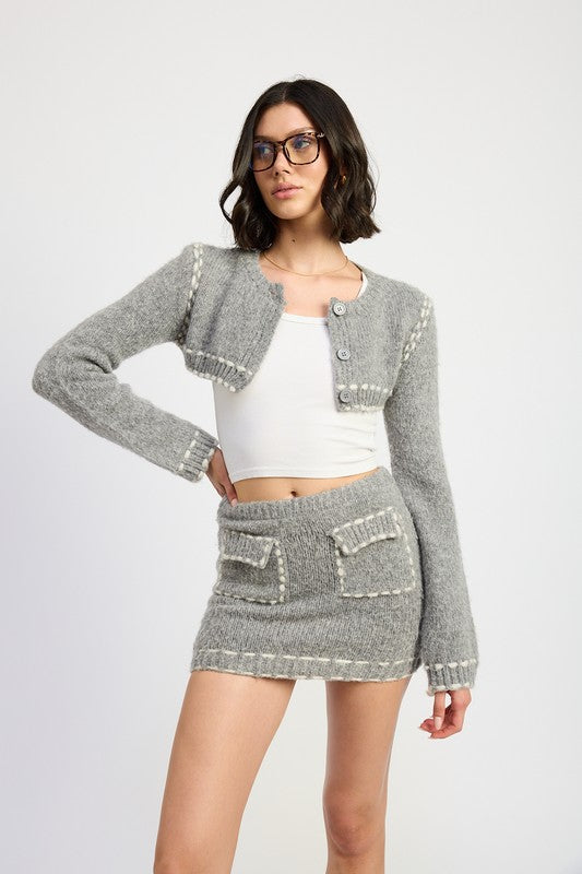 Phoebe Cropped Bubble Sleeve Cardigan Top Emory Park   