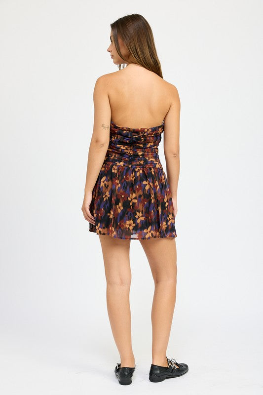 Floral Print Strapless Ruched Mini Dress Emory Park   