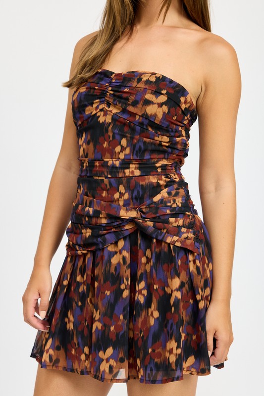 Floral Print Strapless Ruched Mini Dress Emory Park   