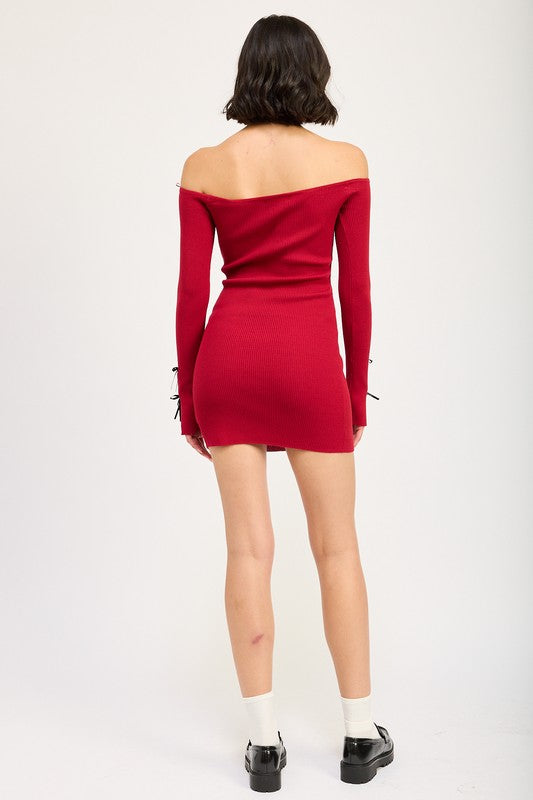 Off Shoulder Bodycon Dress with Cut Out Bow Detail Emory Park   