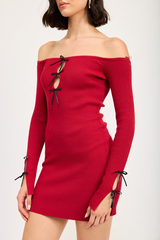 Off Shoulder Bodycon Dress with Cut Out Bow Detail Emory Park   