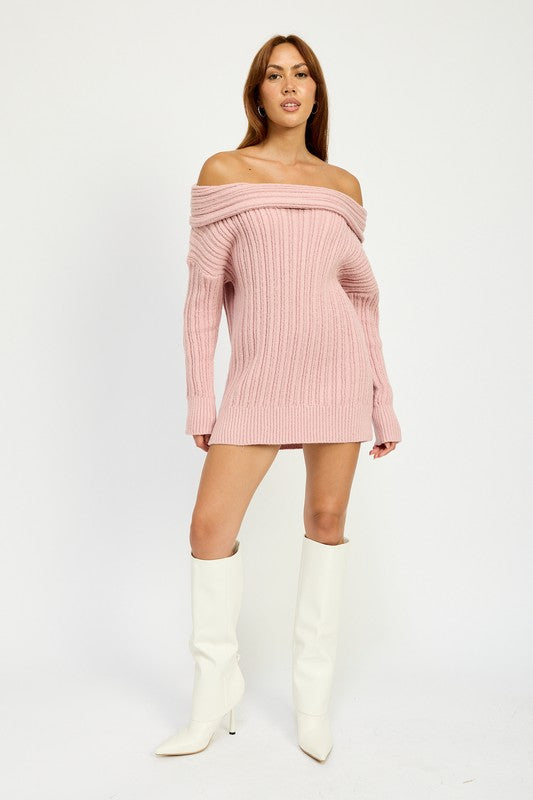 Off Shoulder Oversized Tunic Sweater Dress Emory Park   