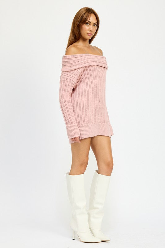 Off Shoulder Oversized Tunic Sweater Dress Emory Park   