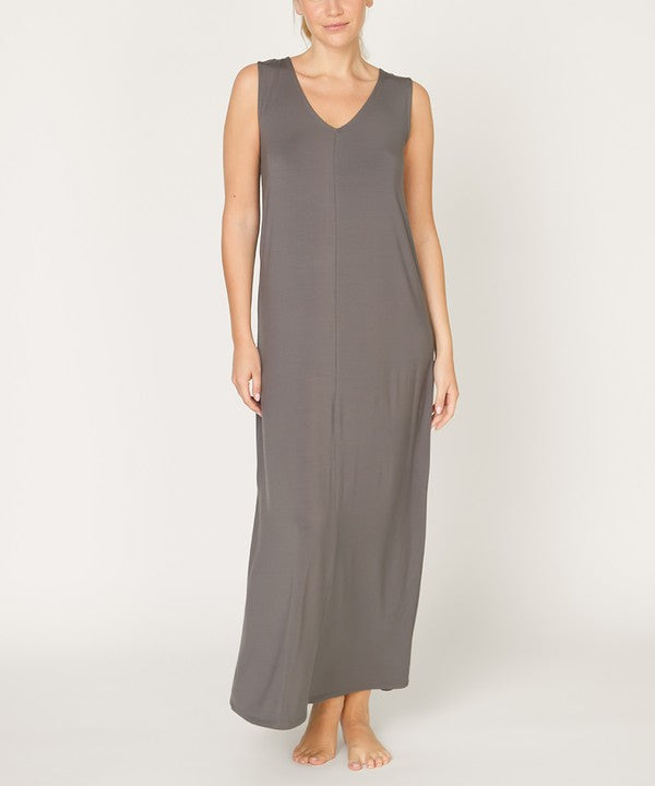 Bamboo Reversible Sleeveless Maxi Summer Dress Fabina DULL GREY S 