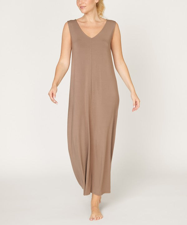 Bamboo Reversible Sleeveless Maxi Summer Dress Fabina MOCHA S 