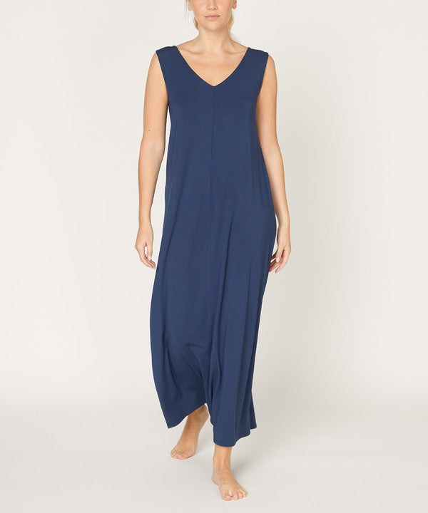 Bamboo Reversible Sleeveless Maxi Summer Dress Fabina SLATE NAVY S 