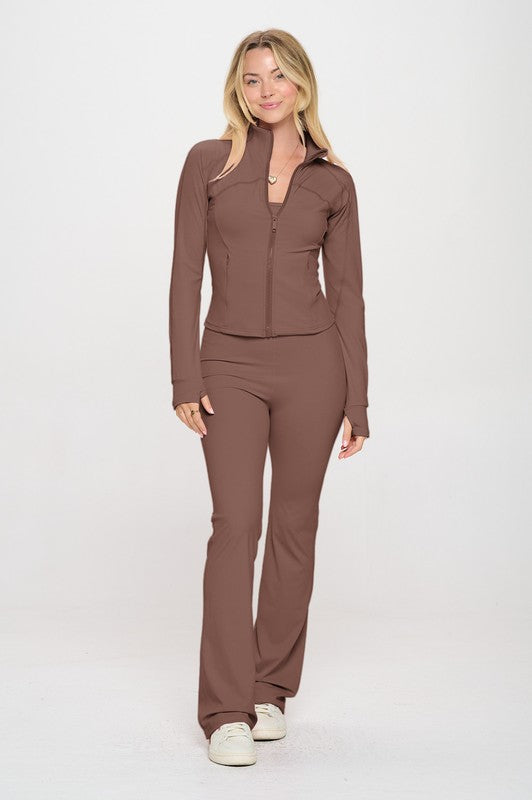 2 Piece Set Matching Flare jumpsuit Active Jacket OTOS Active Brown S