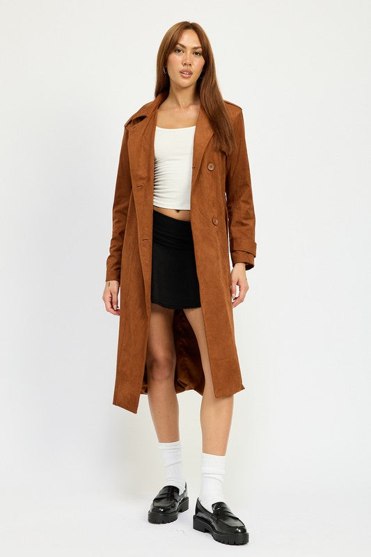 Classic Faux Suede Pocket Trench Coat Emory Park   