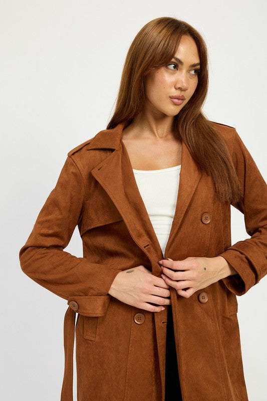 Classic Faux Suede Pocket Trench Coat Emory Park   