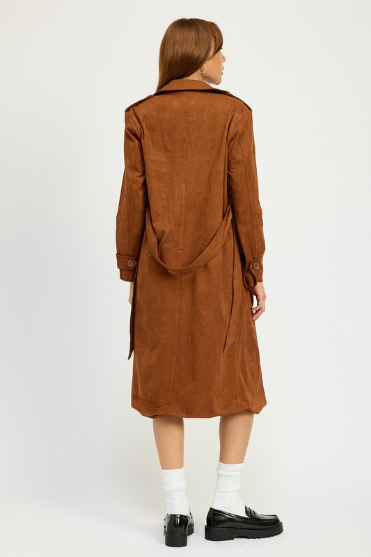 Classic Faux Suede Pocket Trench Coat Emory Park   