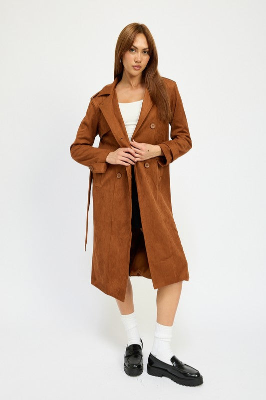 Classic Faux Suede Pocket Trench Coat Emory Park CAMEL S 