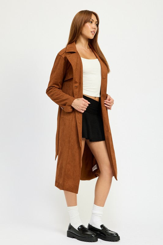 Classic Faux Suede Pocket Trench Coat Emory Park   