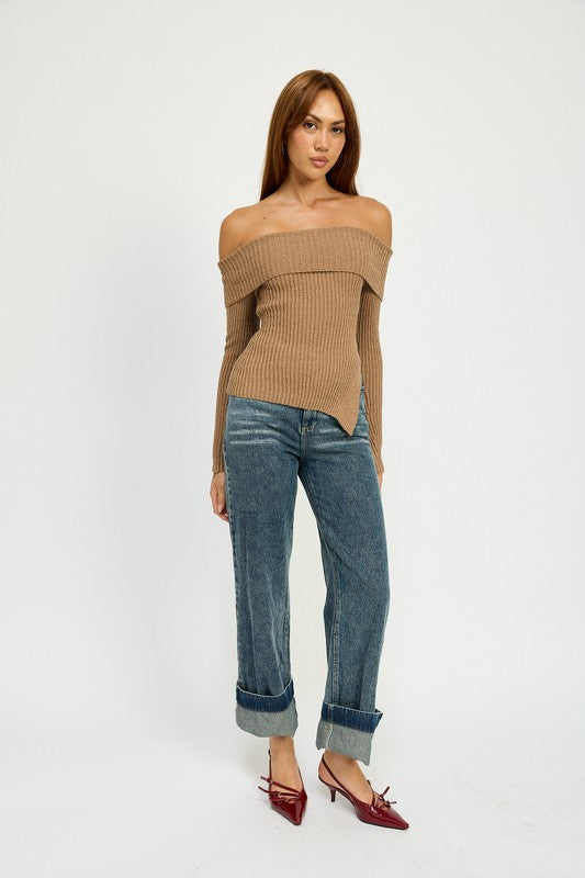 High-Waisted Washed Cuffed Hem Denim Jeans Emory Park   