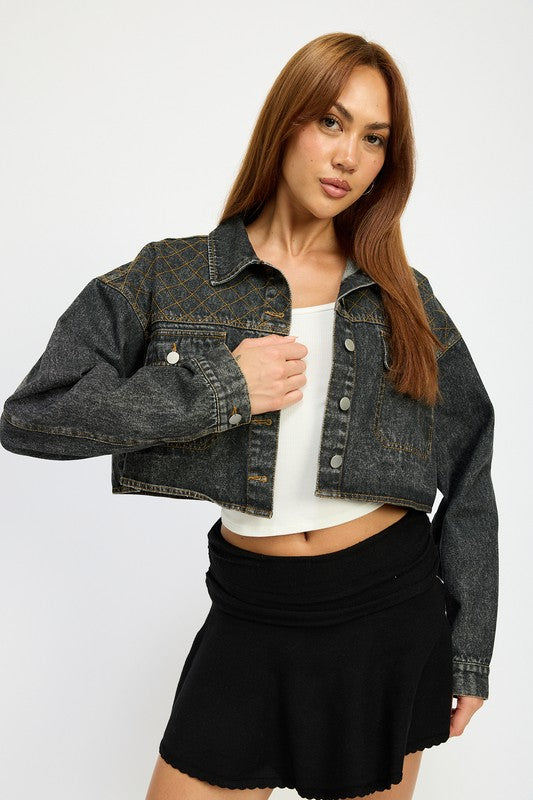 Embroidered Denim Cropped Jacket Emory Park   