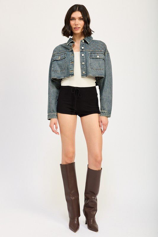 Embroidered Denim Cropped Jacket Emory Park   