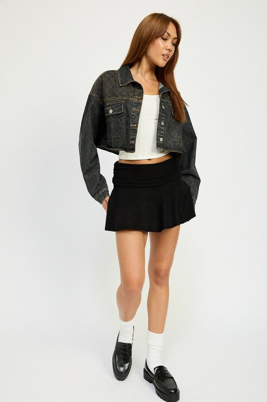 Embroidered Denim Cropped Jacket Emory Park   