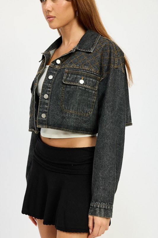 Embroidered Denim Cropped Jacket Emory Park   