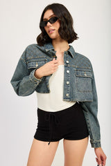 Embroidered Denim Cropped Jacket Emory Park   