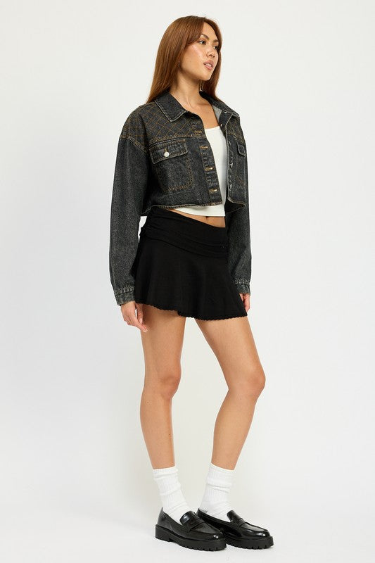 Embroidered Denim Cropped Jacket Emory Park   