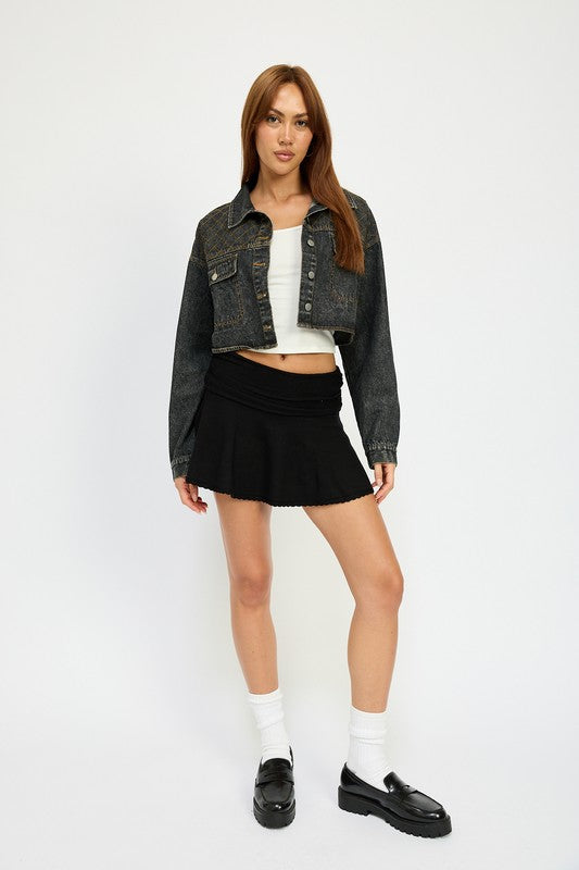 Embroidered Denim Cropped Jacket Emory Park   