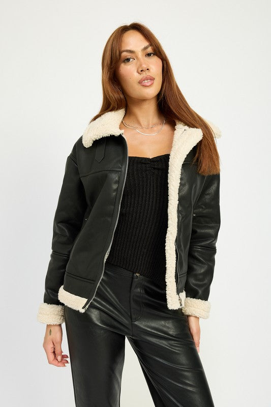 Shearling Moto Jacket Emory Park BLACK S 