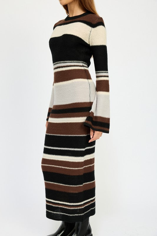 Striped Long Bell Sleeve Maxi Bodycon Dress Emory Park   