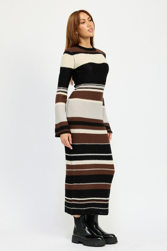 Striped Long Bell Sleeve Maxi Bodycon Dress Emory Park   