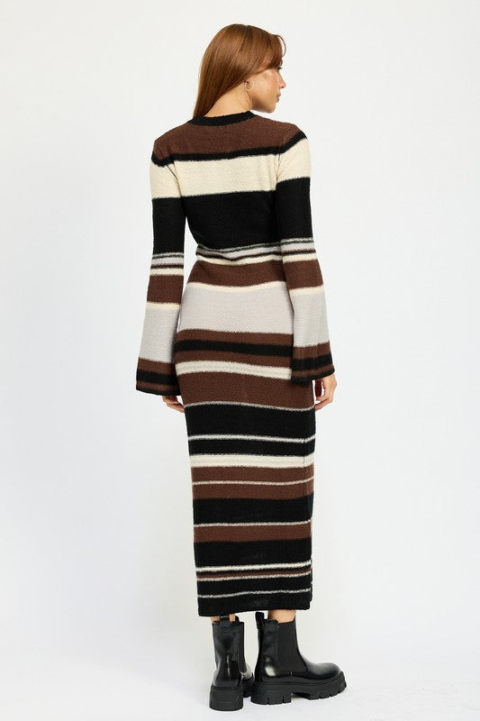 Striped Long Bell Sleeve Maxi Bodycon Dress Emory Park   