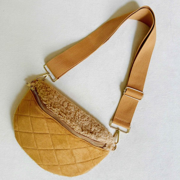 Fuzzy And Quilted Luxe Sling Bag Ellison and Young Camel OS 