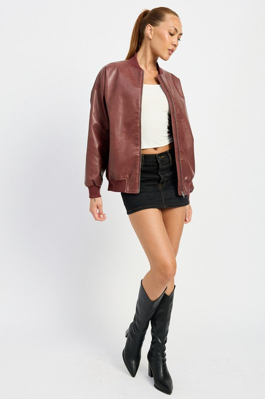 Vintage Faux Leather Bomber Jacket Emory Park   