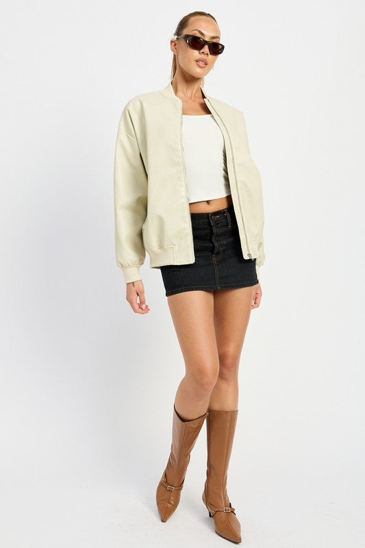 Vintage Faux Leather Bomber Jacket Emory Park   