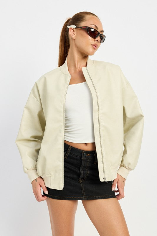 Vintage Faux Leather Bomber Jacket Emory Park IVORY S 