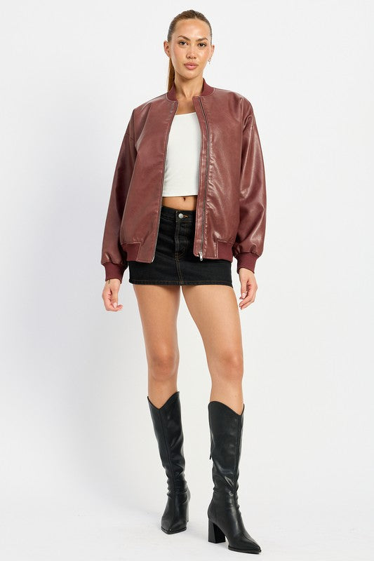 Vintage Faux Leather Bomber Jacket Emory Park   