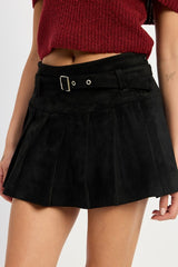 Pleated Suede Mini Skort with Belt Emory Park   