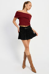 Pleated Suede Mini Skort with Belt Emory Park   