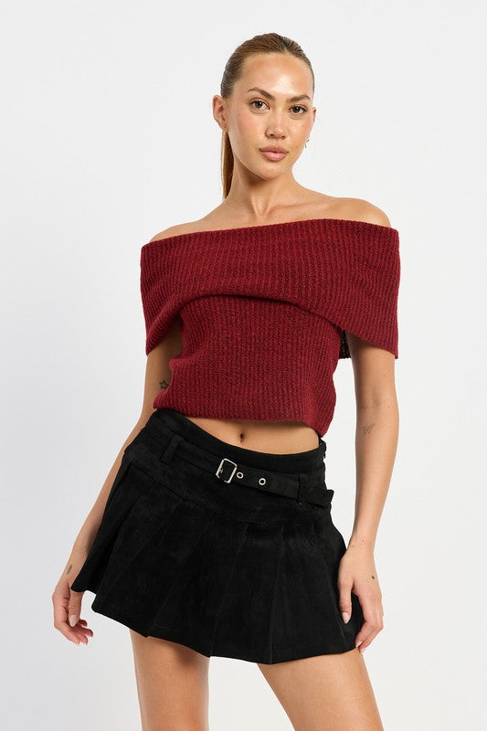 Pleated Suede Mini Skort with Belt Emory Park   