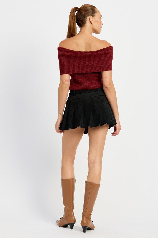 Pleated Suede Mini Skort with Belt Emory Park   